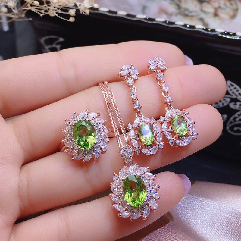 925 Silber Vergoldet Peridot Schmuck Set