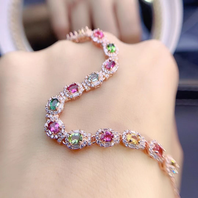 925er Silberarmband mit Turmalin – Ethno-Stil