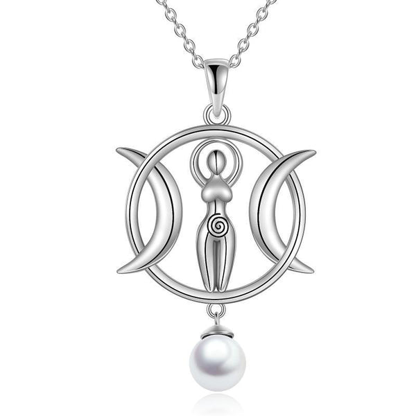Dreifachmond-Amulett mit Perle – 925er Silber