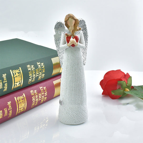 Engel-Figur aus Resin, 20 cm hoch, Variante Herz oder Blume in Händen haltend, schlanke Silhouette