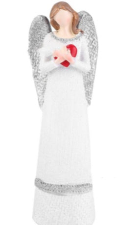 Engel-Figur aus Resin, 20 cm hoch, Variante Herz oder Blume in Händen haltend, schlanke Silhouette