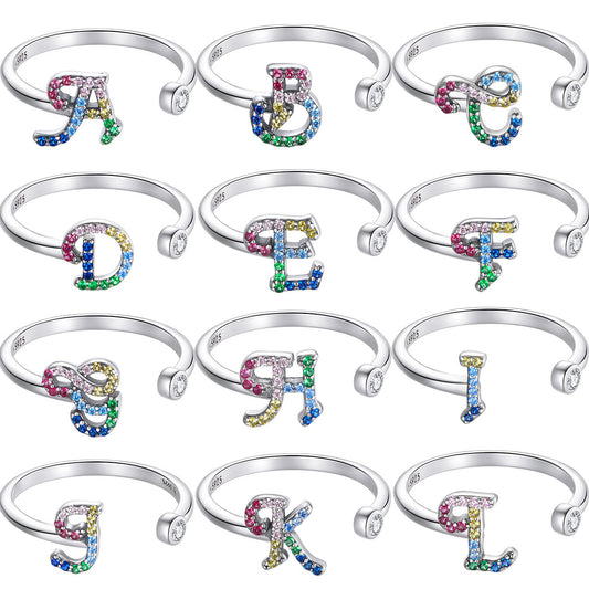 Ring mit Deinem Namensbuchstaben in bunten  Zirkonia