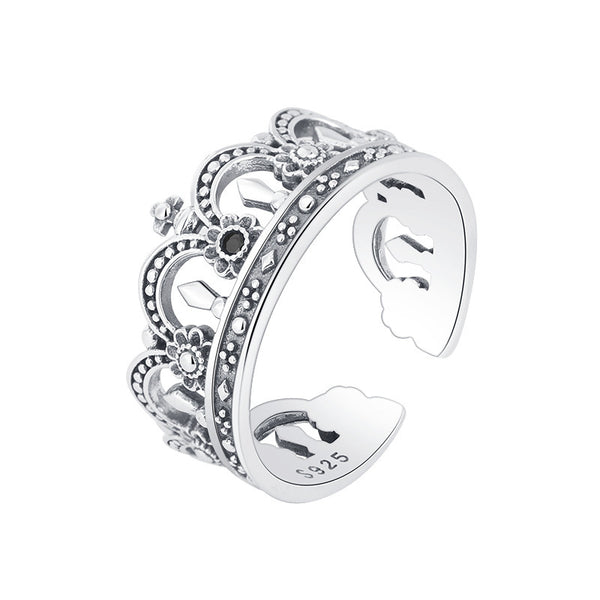 Retro Kronenring aus 925er Silber – verstellbar