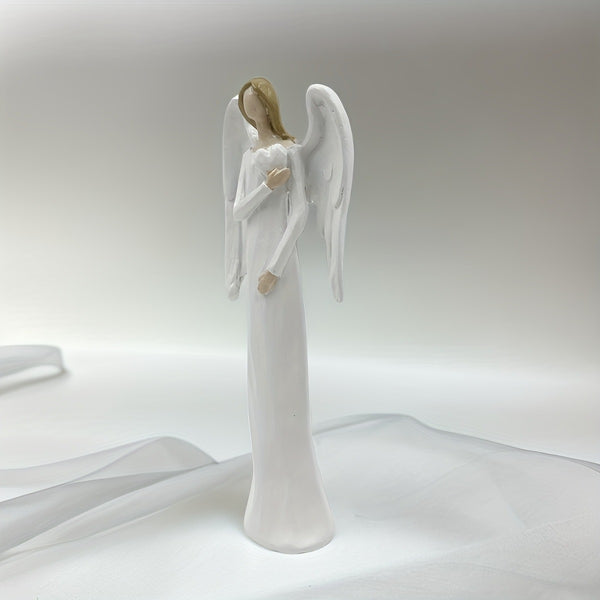 Weißer Schutzengel – Moderne Dekofigur aus Kunstharz, 18 cm