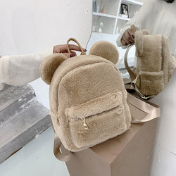 Kleiner Damenrucksack aus weichem Cordstoff im Plüsch-Stil, mit Sandwich-Außentasche und Doppelträgern – ideal für Herbst und Winter