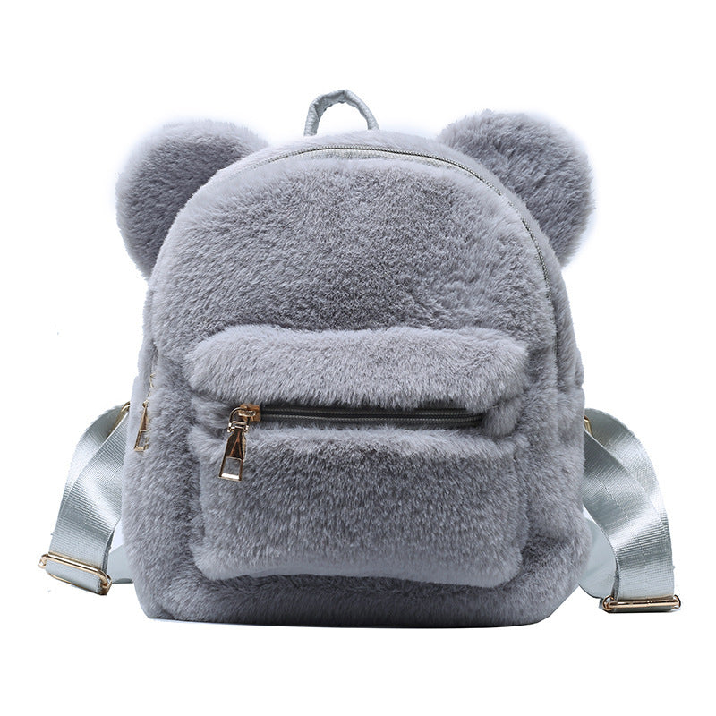 Kleiner Damenrucksack aus weichem Cordstoff im Plüsch-Stil, mit Sandwich-Außentasche und Doppelträgern – ideal für Herbst und Winter