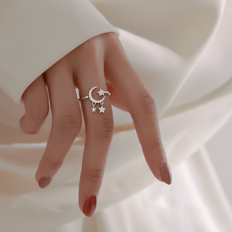 925 Sterling Silber Mond- und- Sterne- Ring, offen