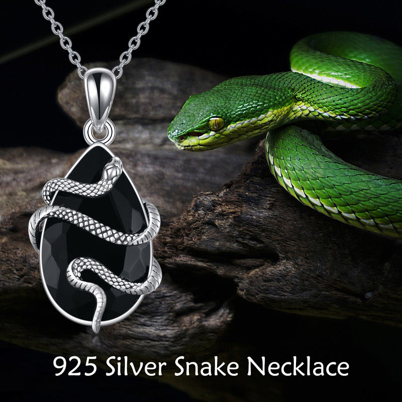 Schlangen-Kette mit schwarzem Obsidian – 925er Silber