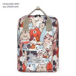 Großer Damenrucksack mit fröhlichem Katzenmotiv im Streetstyle-Design, gepolsterten Schultergurten und Laptopfach – Modell Happy Cat“