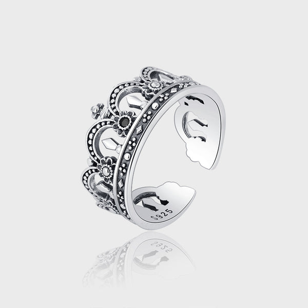 Retro Kronenring aus 925er Silber – verstellbar