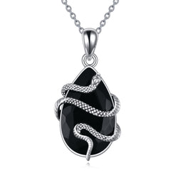 Schlangen-Kette mit schwarzem Obsidian – 925er Silber
