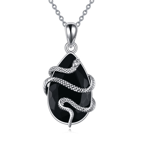Schlangen-Kette mit schwarzem Obsidian – 925er Silber