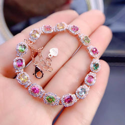 925er Silberarmband mit Turmalin – Ethno-Stil