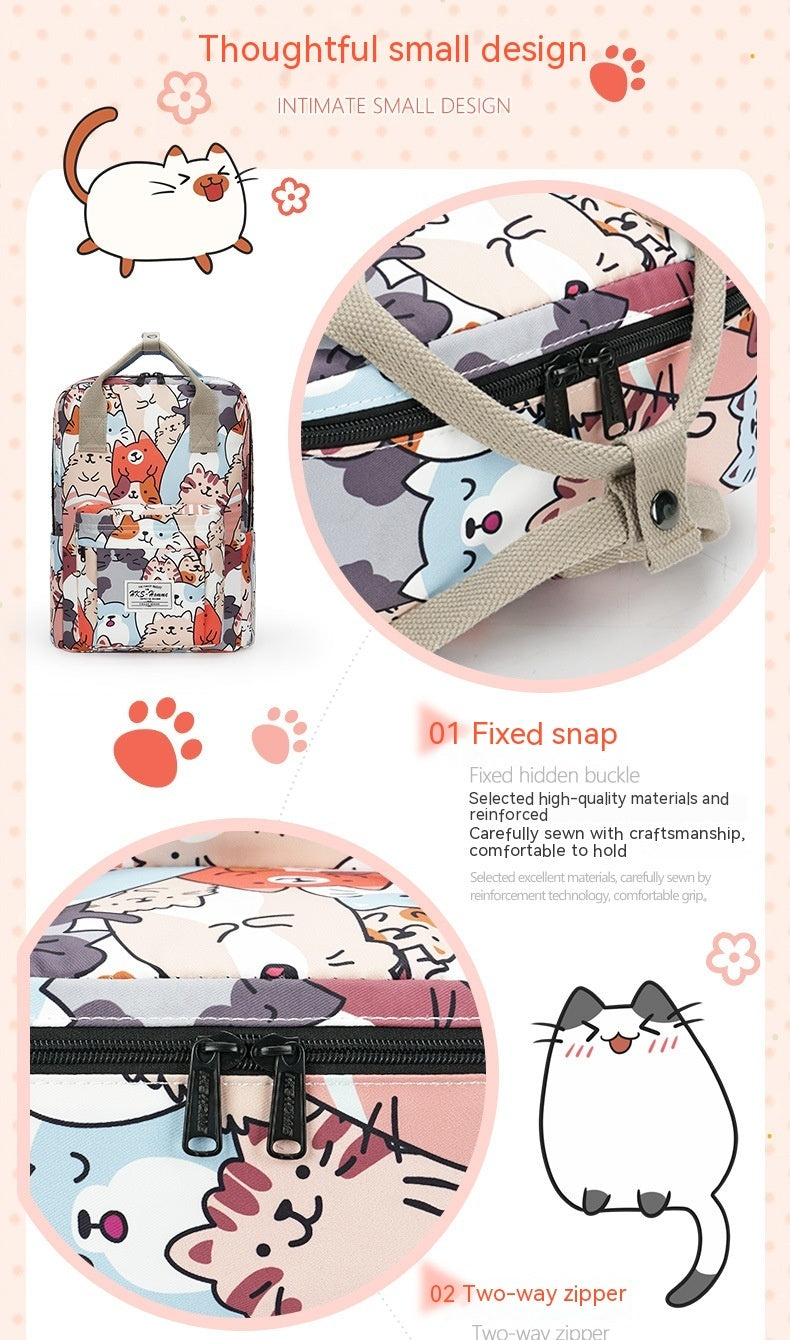 Großer Damenrucksack mit fröhlichem Katzenmotiv im Streetstyle-Design, gepolsterten Schultergurten und Laptopfach – Modell Happy Cat“