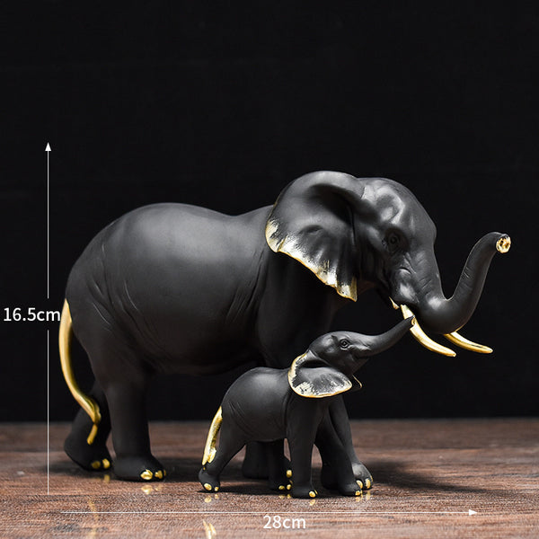 Dekofigur „Elefanten“ – moderne Eleganz in Schwarz-Gold & Platin-Weiß