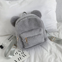 Kleiner Damenrucksack aus weichem Cordstoff im Plüsch-Stil, mit Sandwich-Außentasche und Doppelträgern – ideal für Herbst und Winter