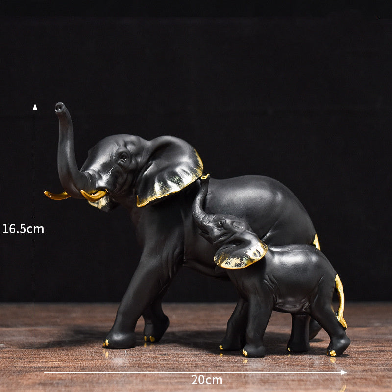 Dekofigur „Elefanten“ – moderne Eleganz in Schwarz-Gold & Platin-Weiß