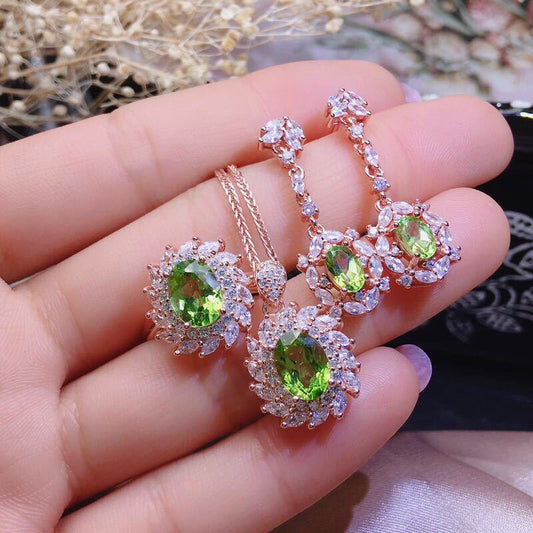 925 Silber Vergoldet Peridot Schmuck Set