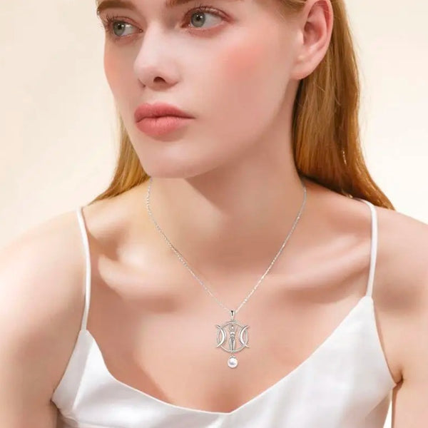 Dreifachmond-Amulett mit Perle – 925er Silber