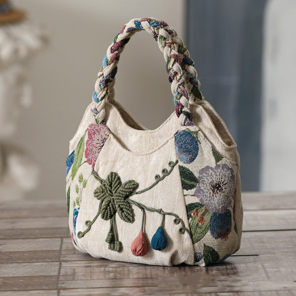 Leinen-Handtasche im Retro-Ethno-Stil – gewebt & charakterstark