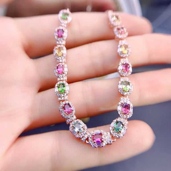 925er Silberarmband mit Turmalin – Ethno-Stil