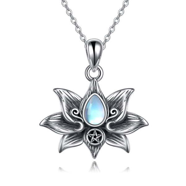 Mondstein Kette Lotus aus 925er Silber – spirituell & stilvoll für Frauen